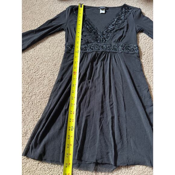 Express Womens Lace Trim Y2K Babydoll Beaded Top Black Whimsigoth 2000s - Picture 5 of 7